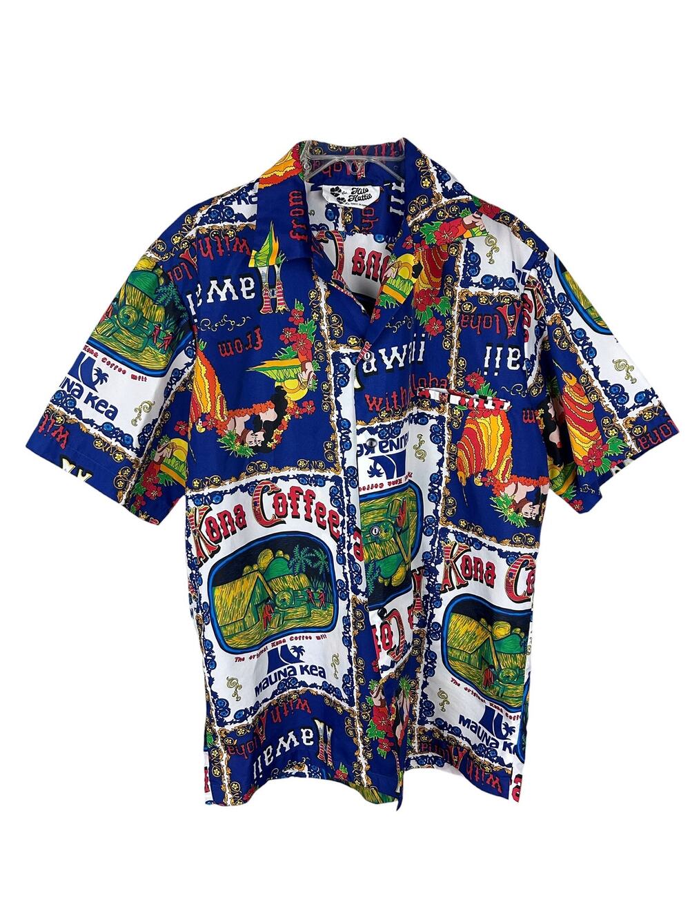 Hilo Hattie Vintage 70s Kona Coffee Vibrant Printed Collared Polo M